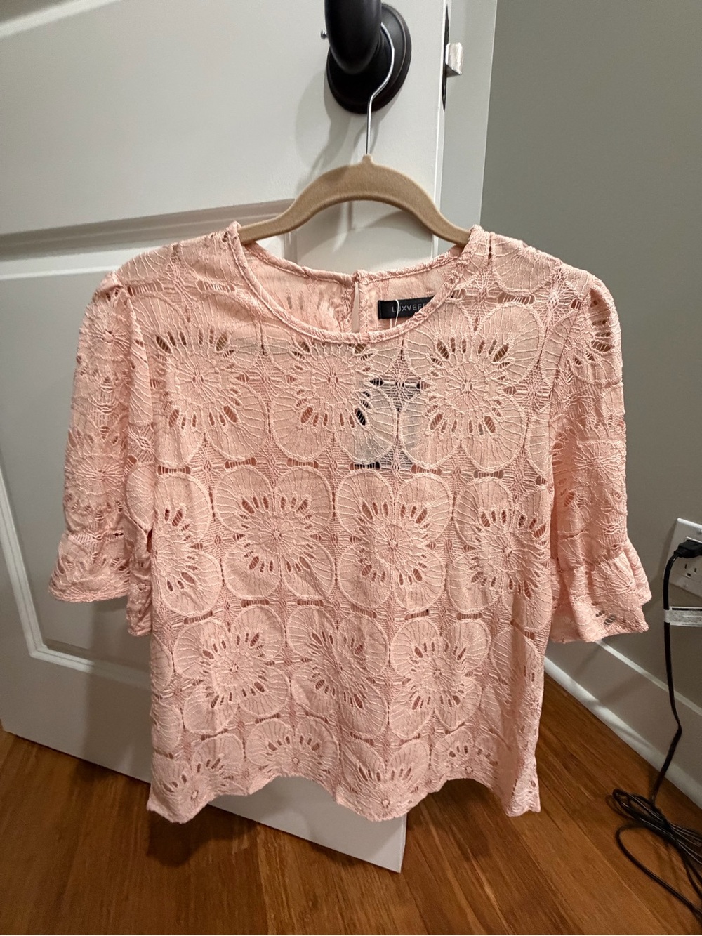Delicate Pink Lace Short-Sleeve Top